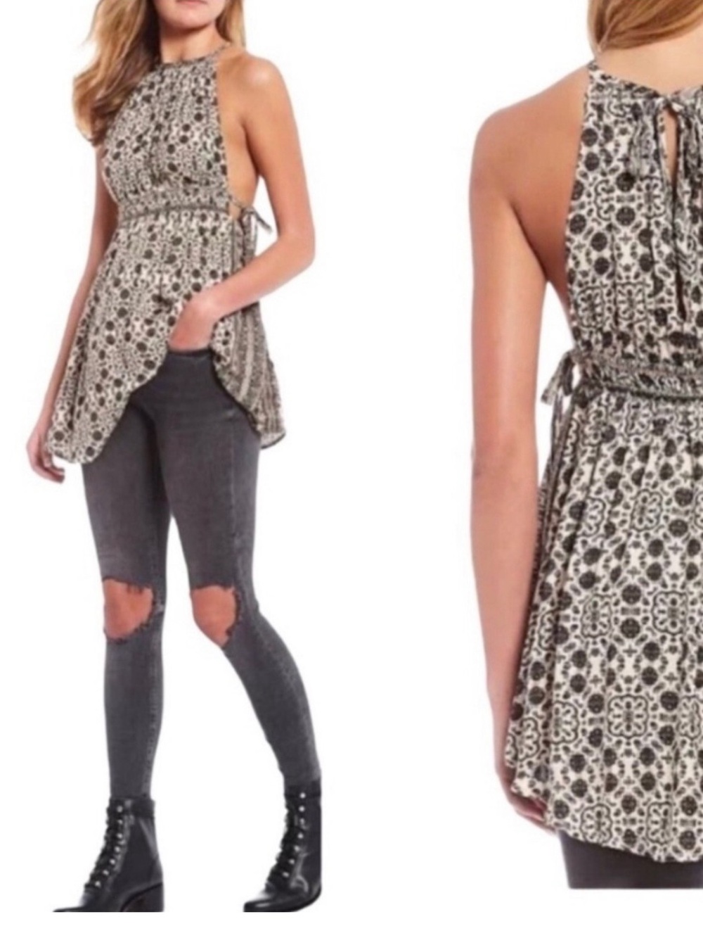 Free People MidSummers Day Halter Boho Tunic Dress Woman M - Picture 3 of 8